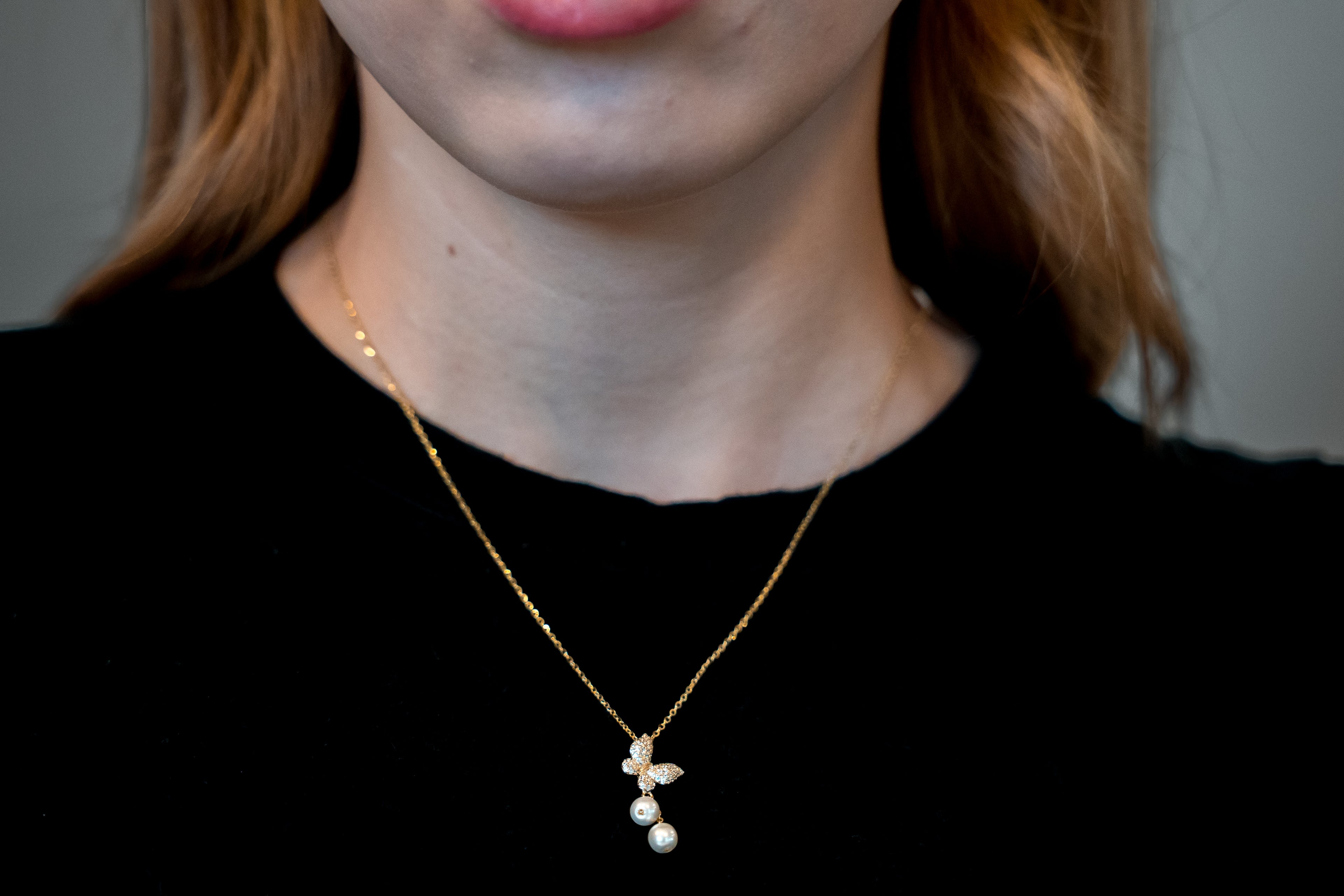 Butterfly freshwater pearl drop pendant necklace